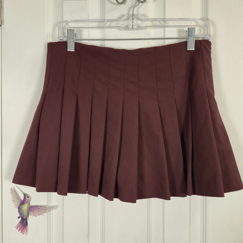 ZARA Burgundy Pleated Skort Mini | High-Waist Preppy Chic Size M - Picture 2 of 5